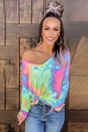 Tie-dye V Neck Long Sleeves Top