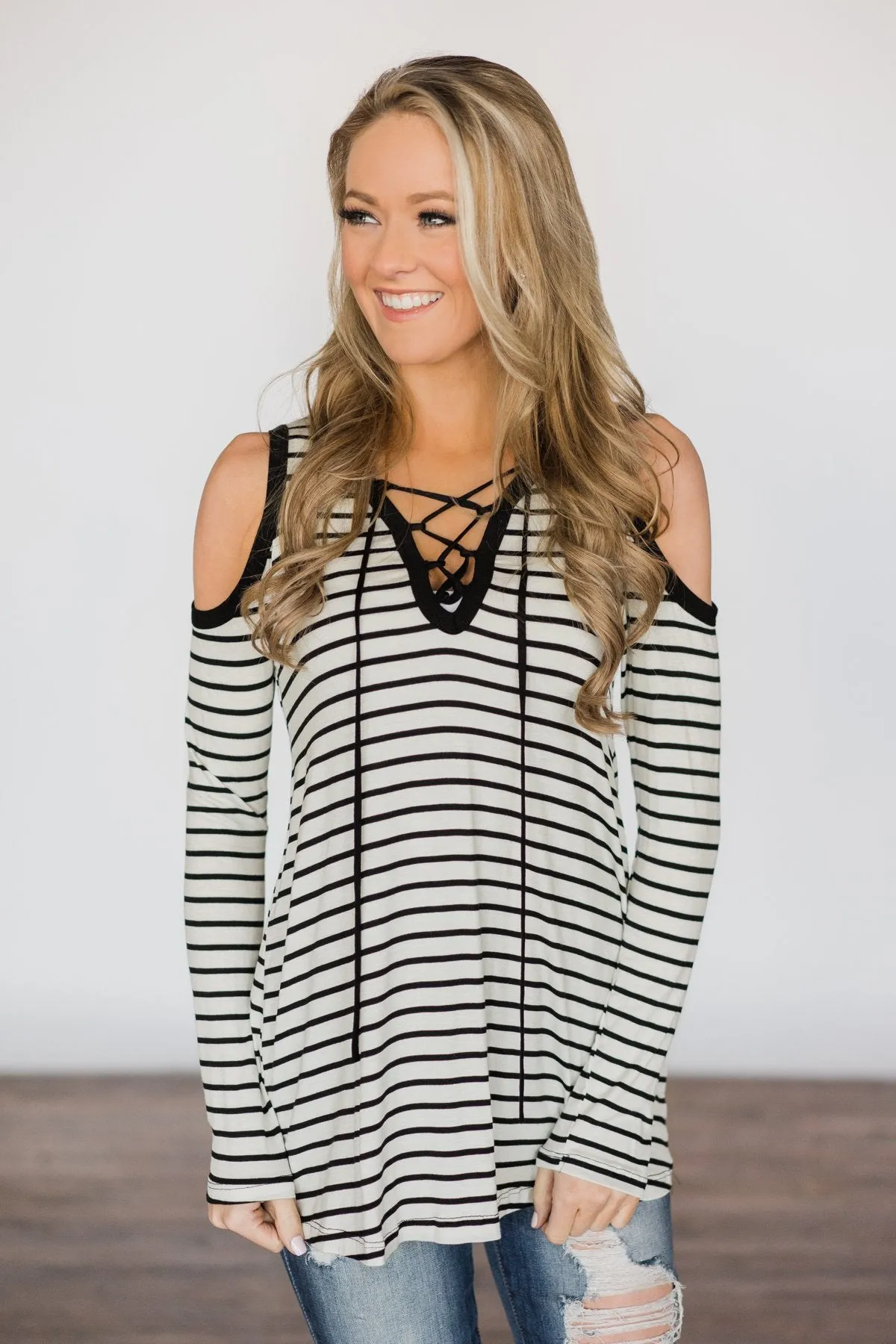 Tied Up Over You Long Sleeve Striped Top