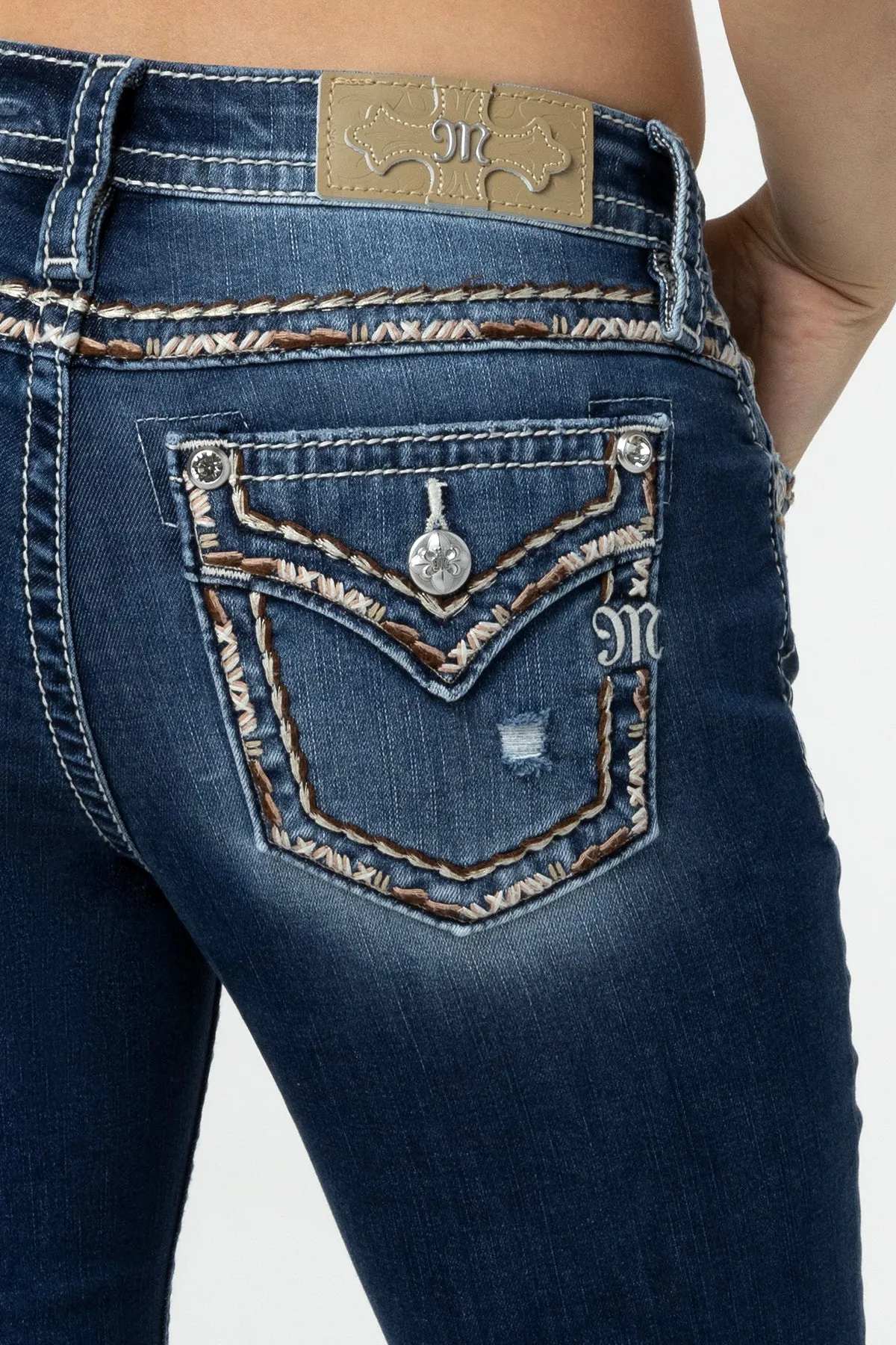 Torn Saddle Stitch Straight Jeans