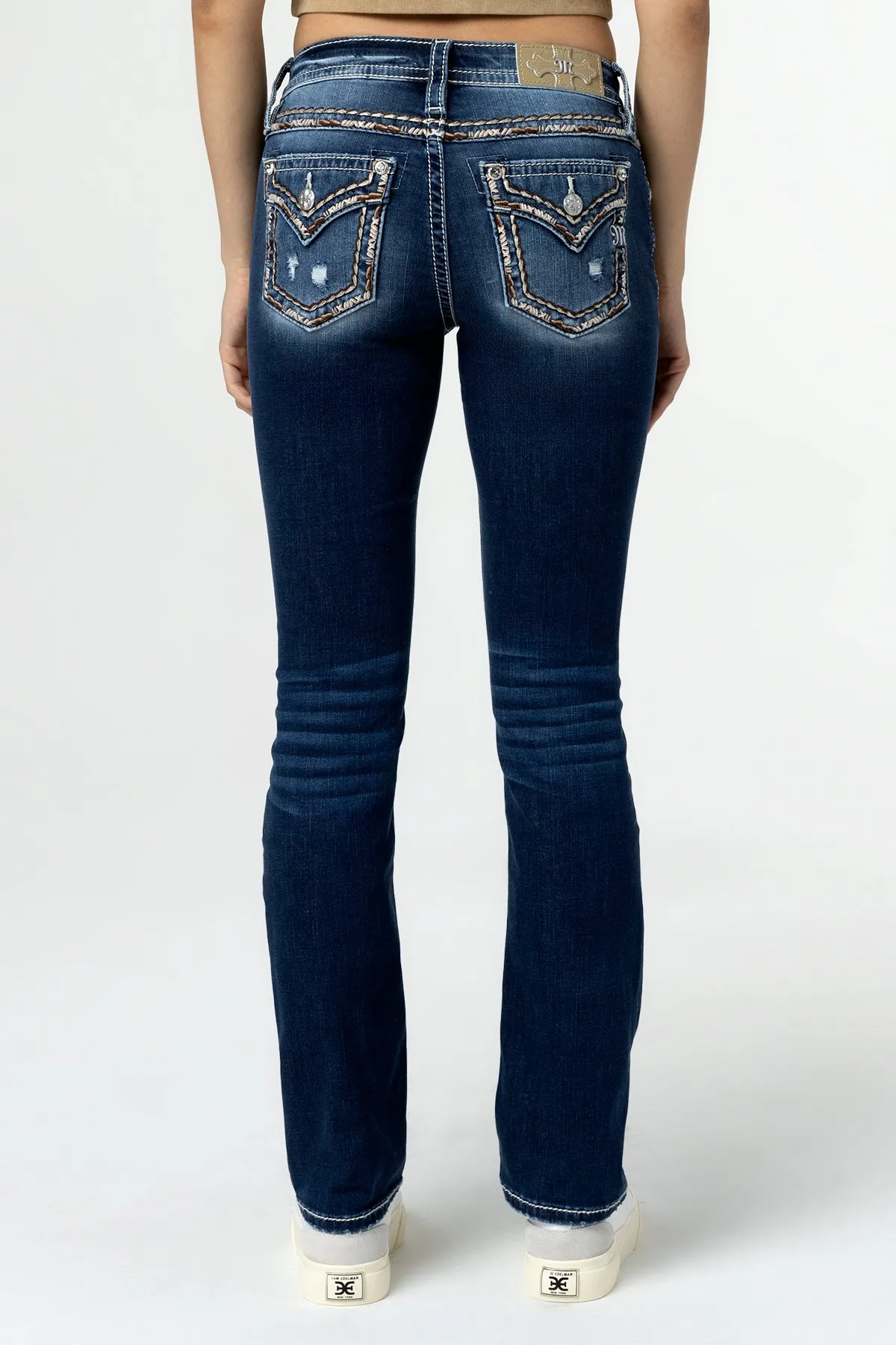 Torn Saddle Stitch Straight Jeans