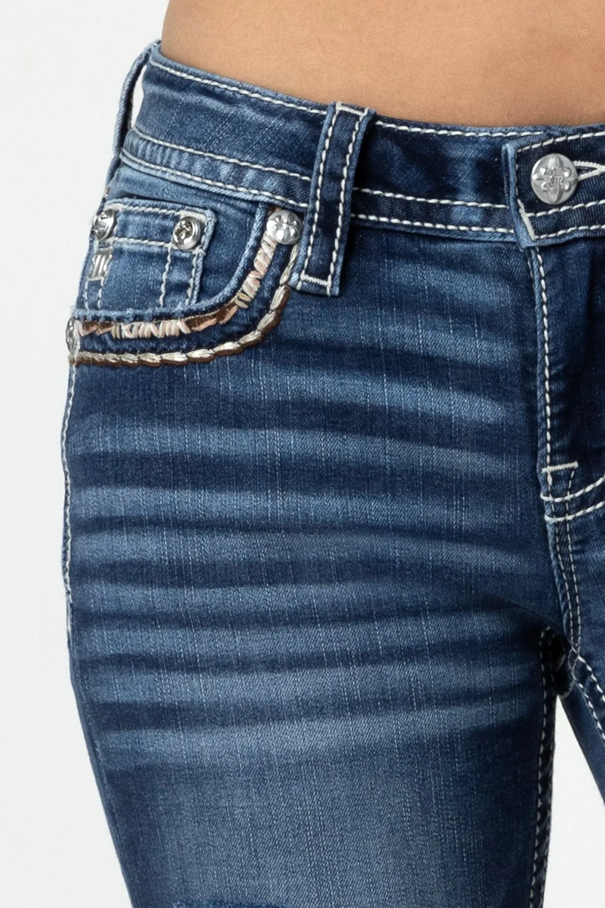 Torn Saddle Stitch Straight Jeans