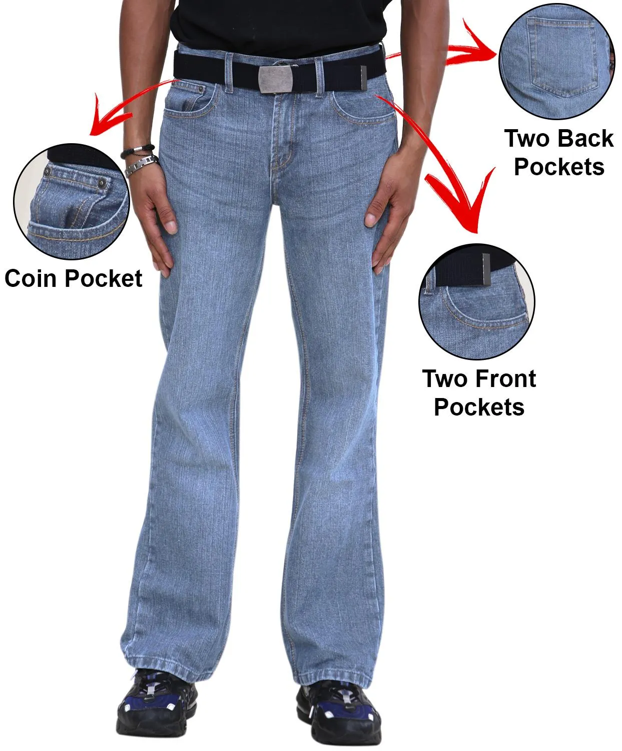 True Face Men Straight Leg Jeans With Free Belt