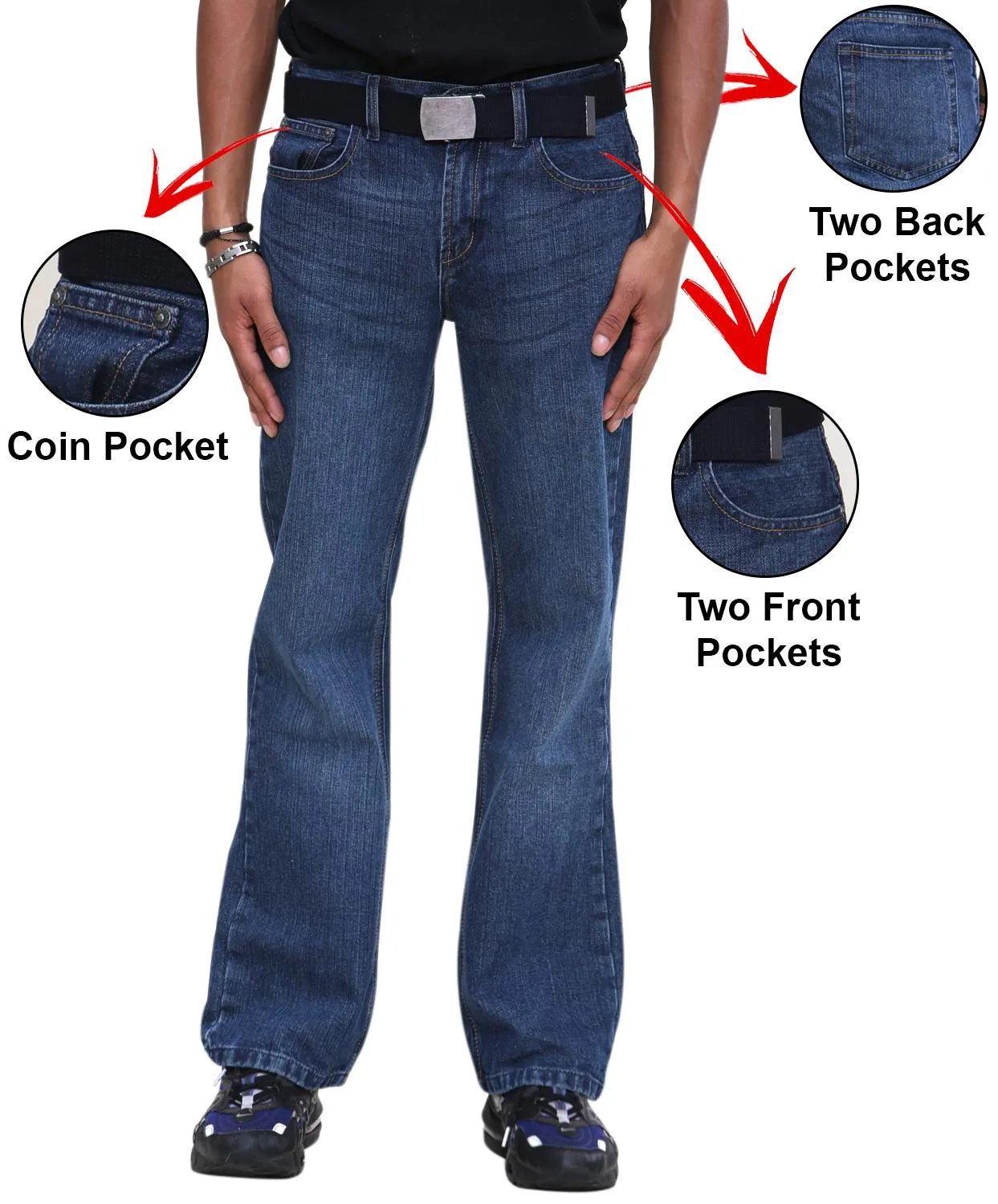 True Face Men Straight Leg Jeans With Free Belt