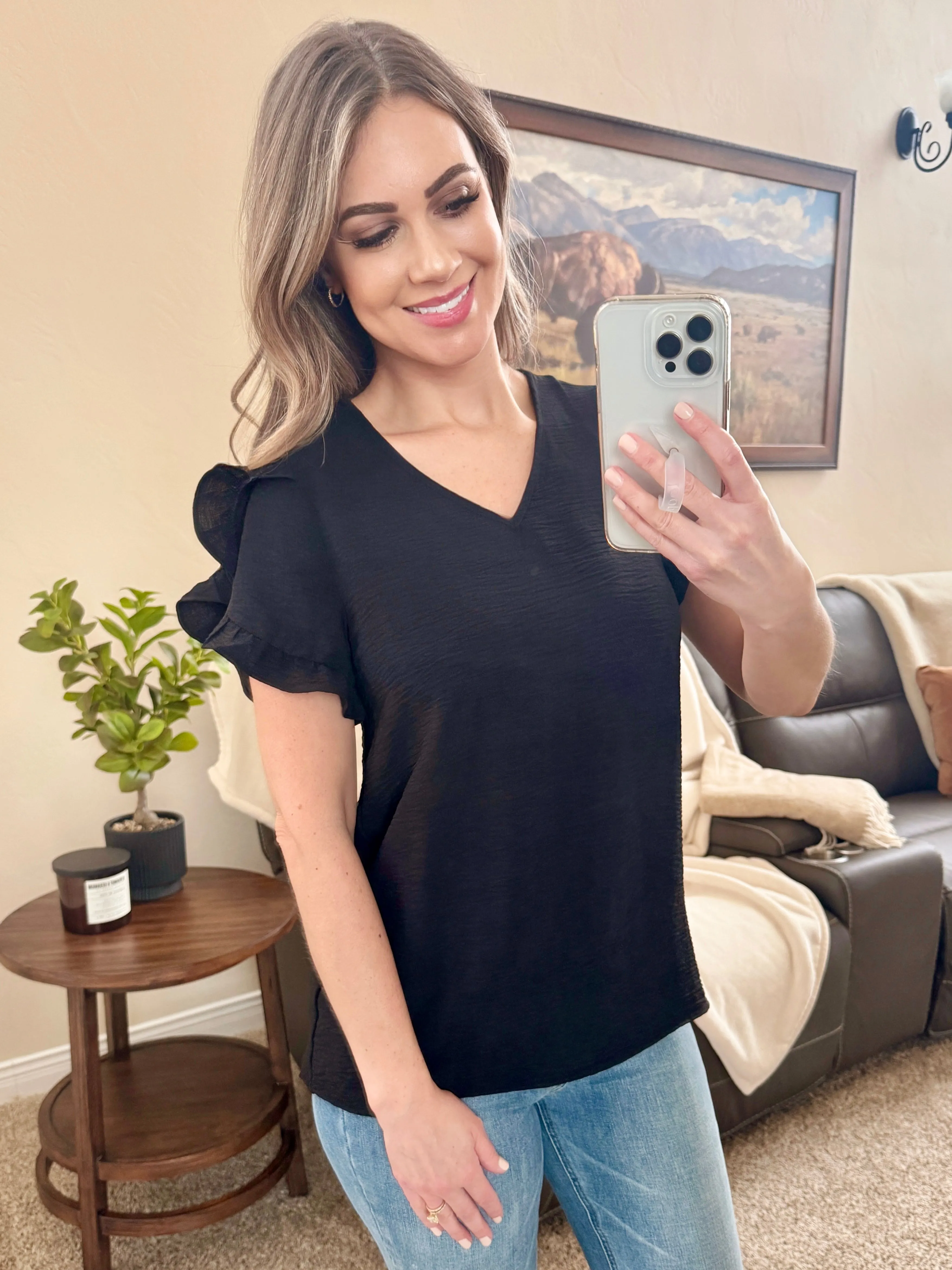 Tulip Sleeve Blouse in Black