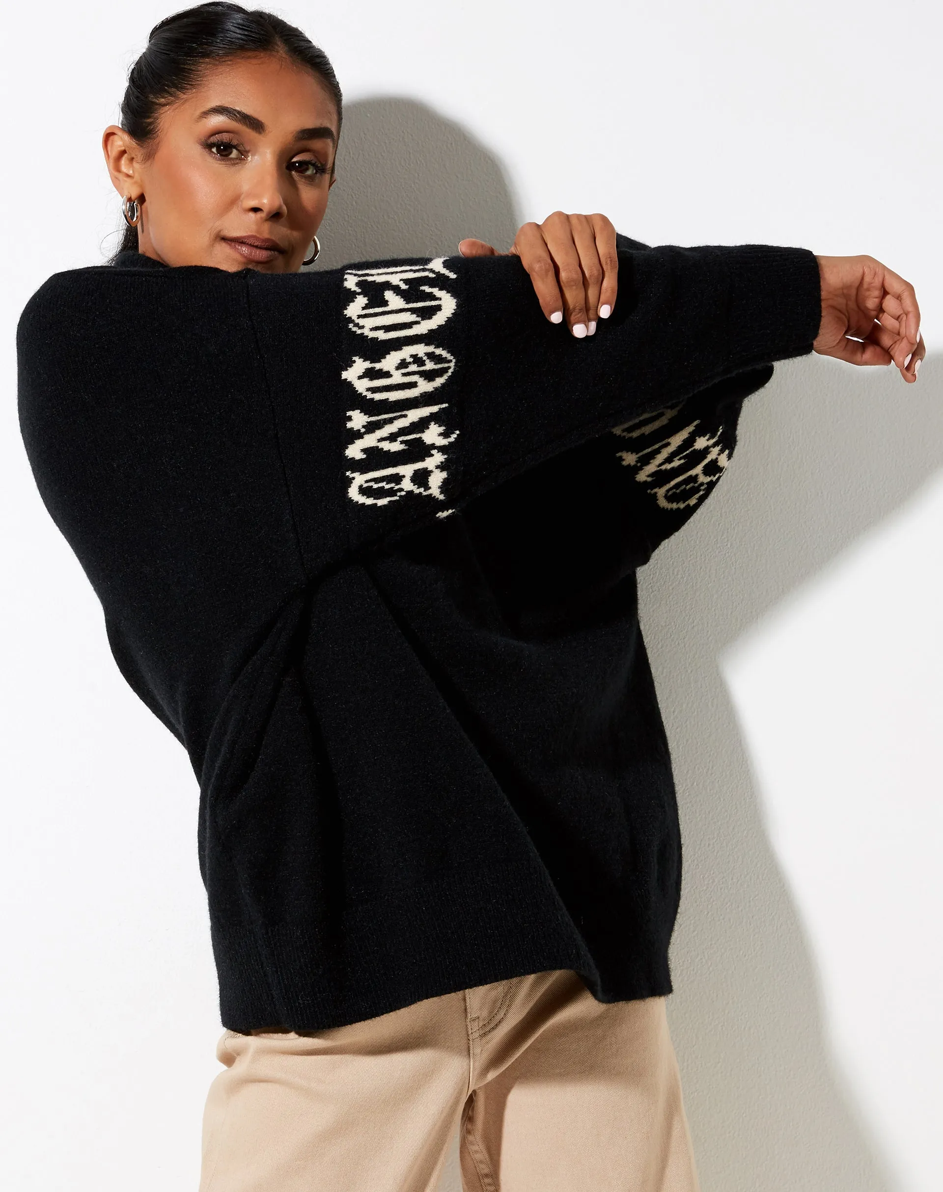 Tusca Sweatshirt in Black with Angel on Sleeve