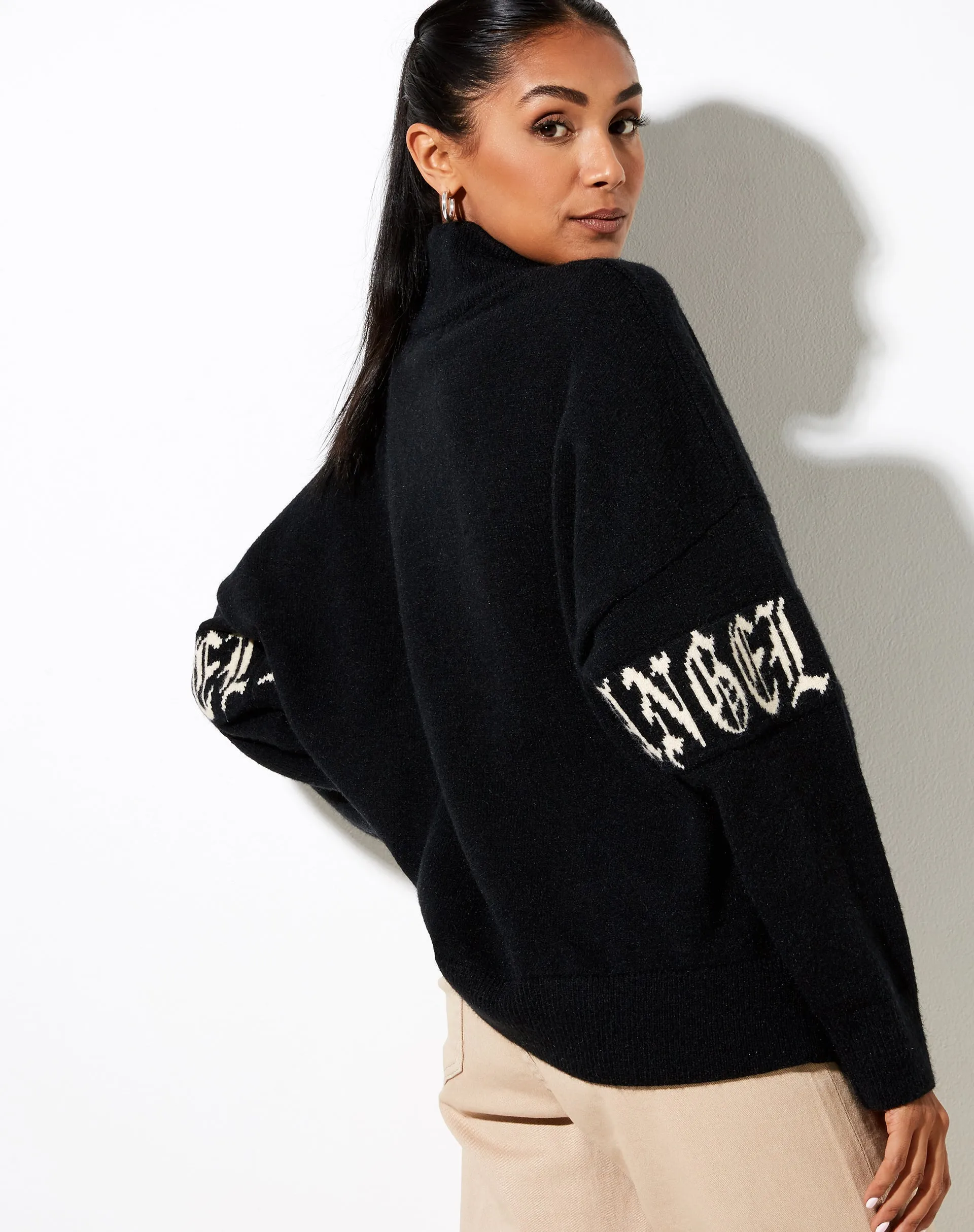 Tusca Sweatshirt in Black with Angel on Sleeve