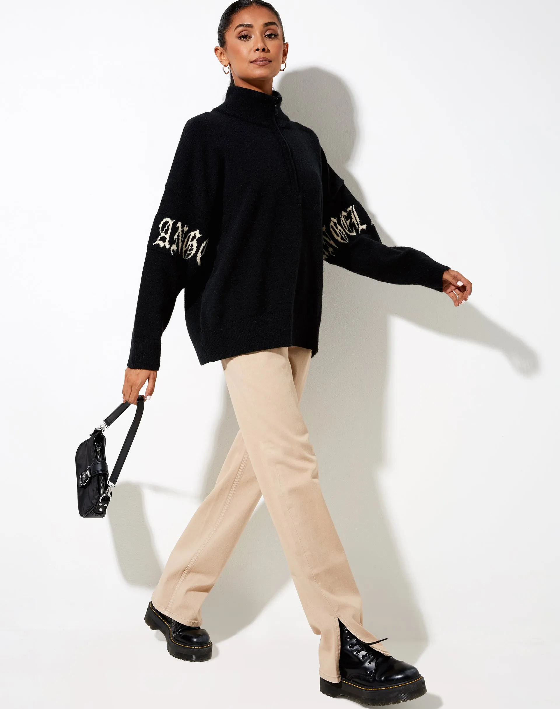 Tusca Sweatshirt in Black with Angel on Sleeve