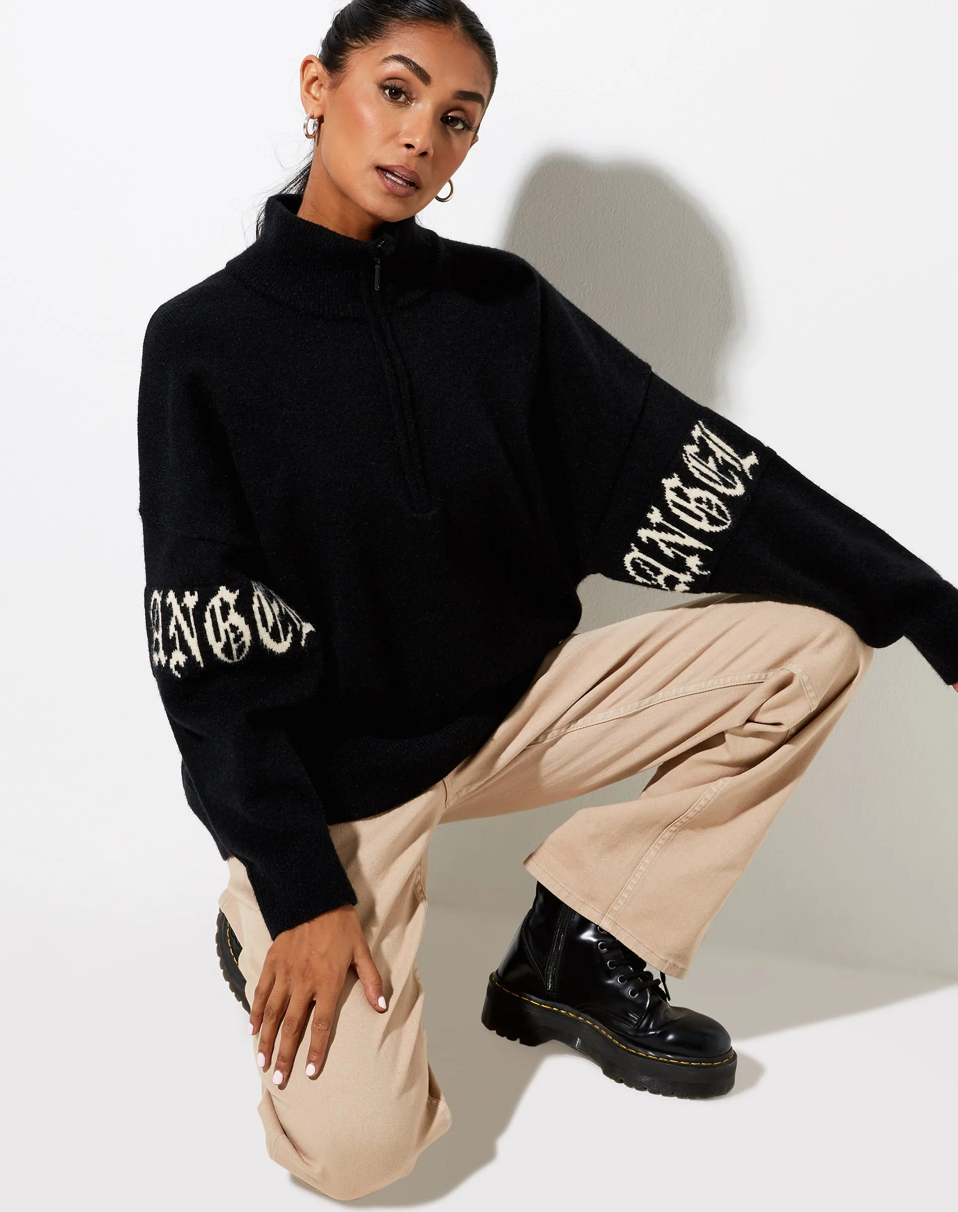 Tusca Sweatshirt in Black with Angel on Sleeve