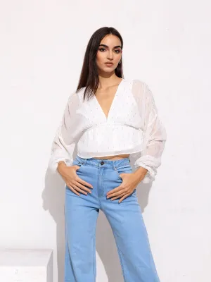V-Neck Front Tieup Balloon Sleeve Top
