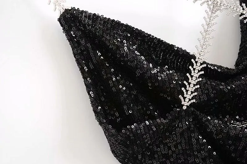 V-neck Sequins Backless Party Mini Dresses