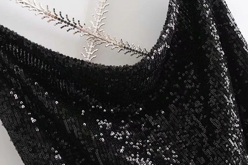 V-neck Sequins Backless Party Mini Dresses