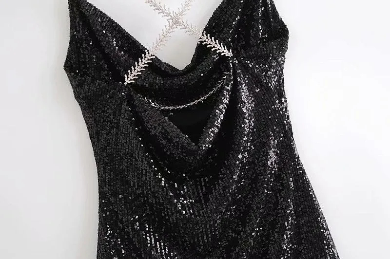 V-neck Sequins Backless Party Mini Dresses