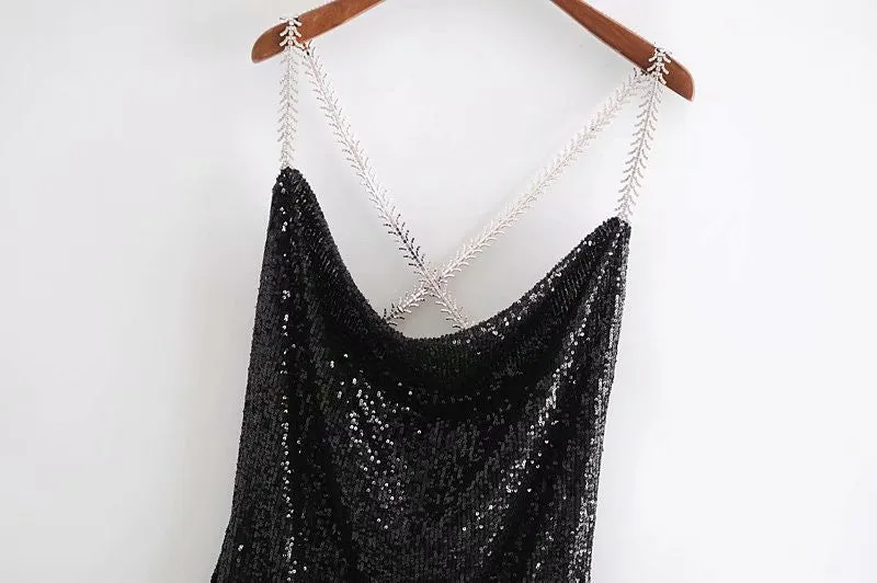V-neck Sequins Backless Party Mini Dresses