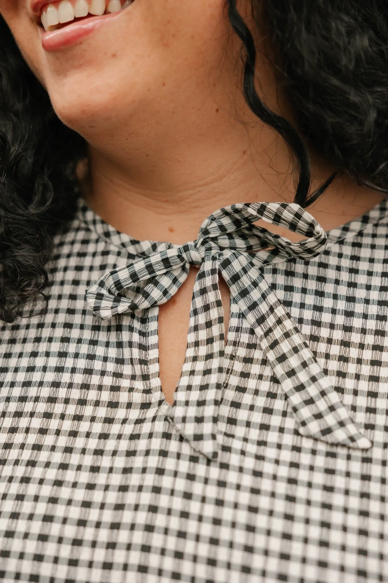 Valentina Puff Sleeve Top in Black/White Gingham