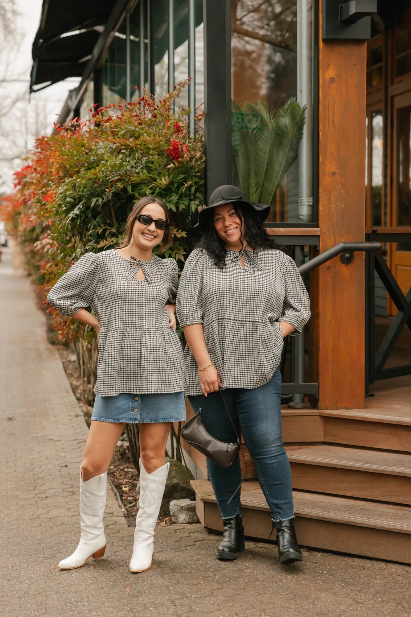 Valentina Puff Sleeve Top in Black/White Gingham