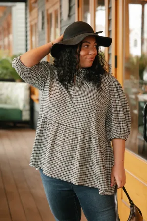 Valentina Puff Sleeve Top in Black/White Gingham