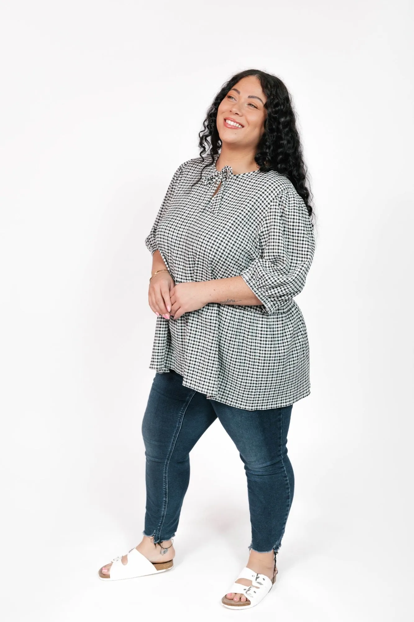 Valentina Puff Sleeve Top in Black/White Gingham
