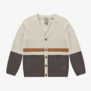 Veste de maille crème avec lignes brunes, enfant || Cream vest with brown stripes, child