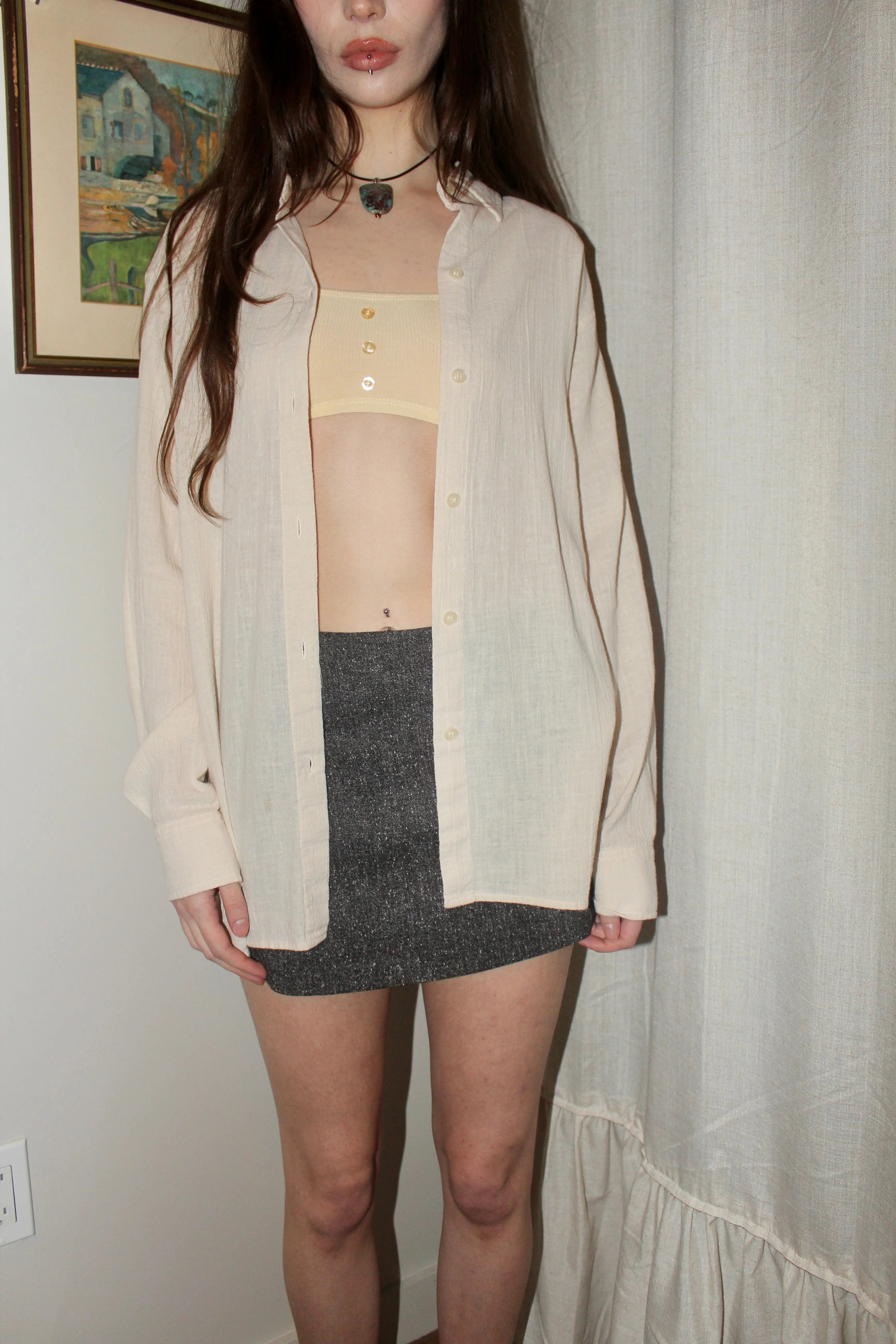 Vintage 90s Cream Linen Button Up (M)