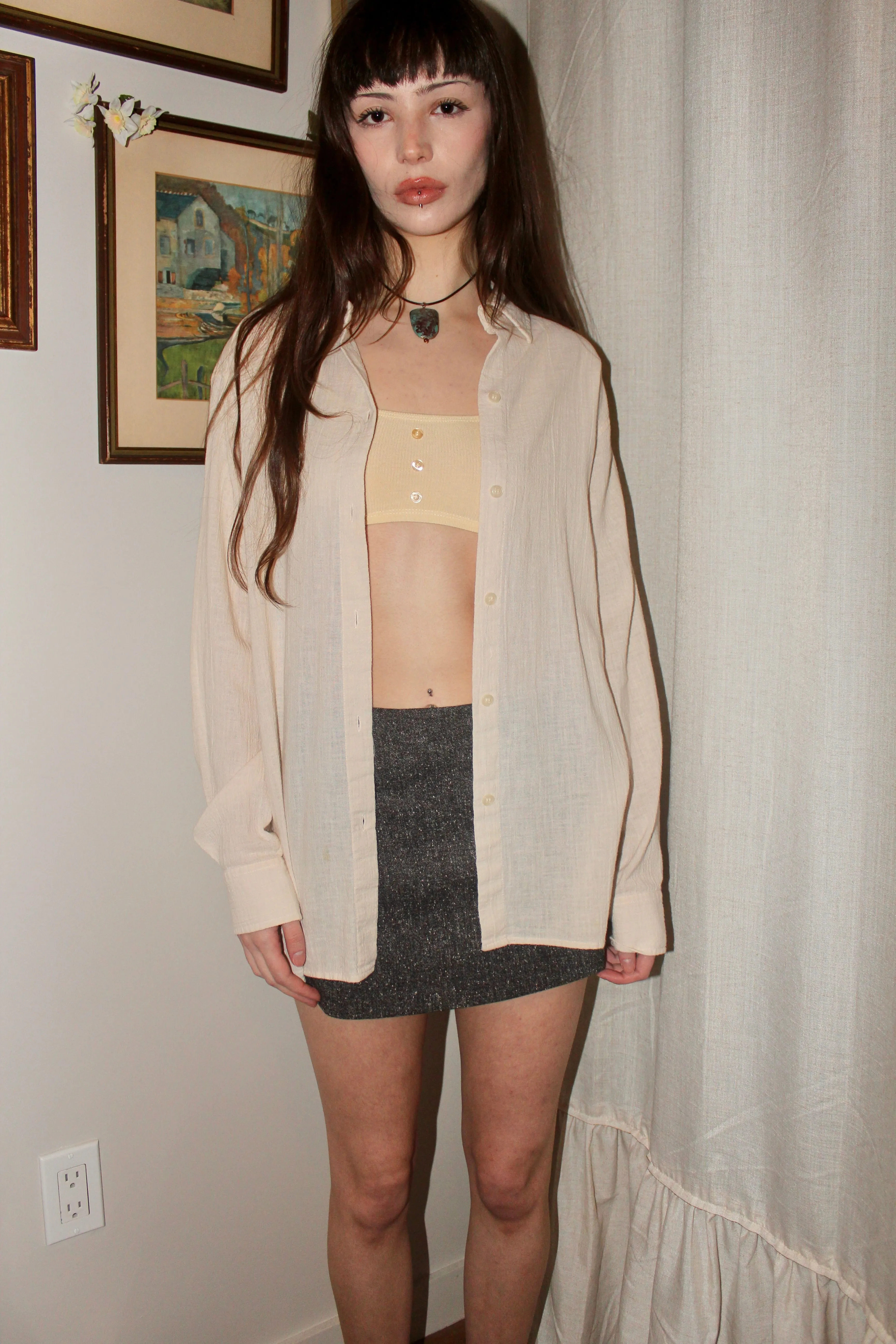 Vintage 90s Cream Linen Button Up (M)