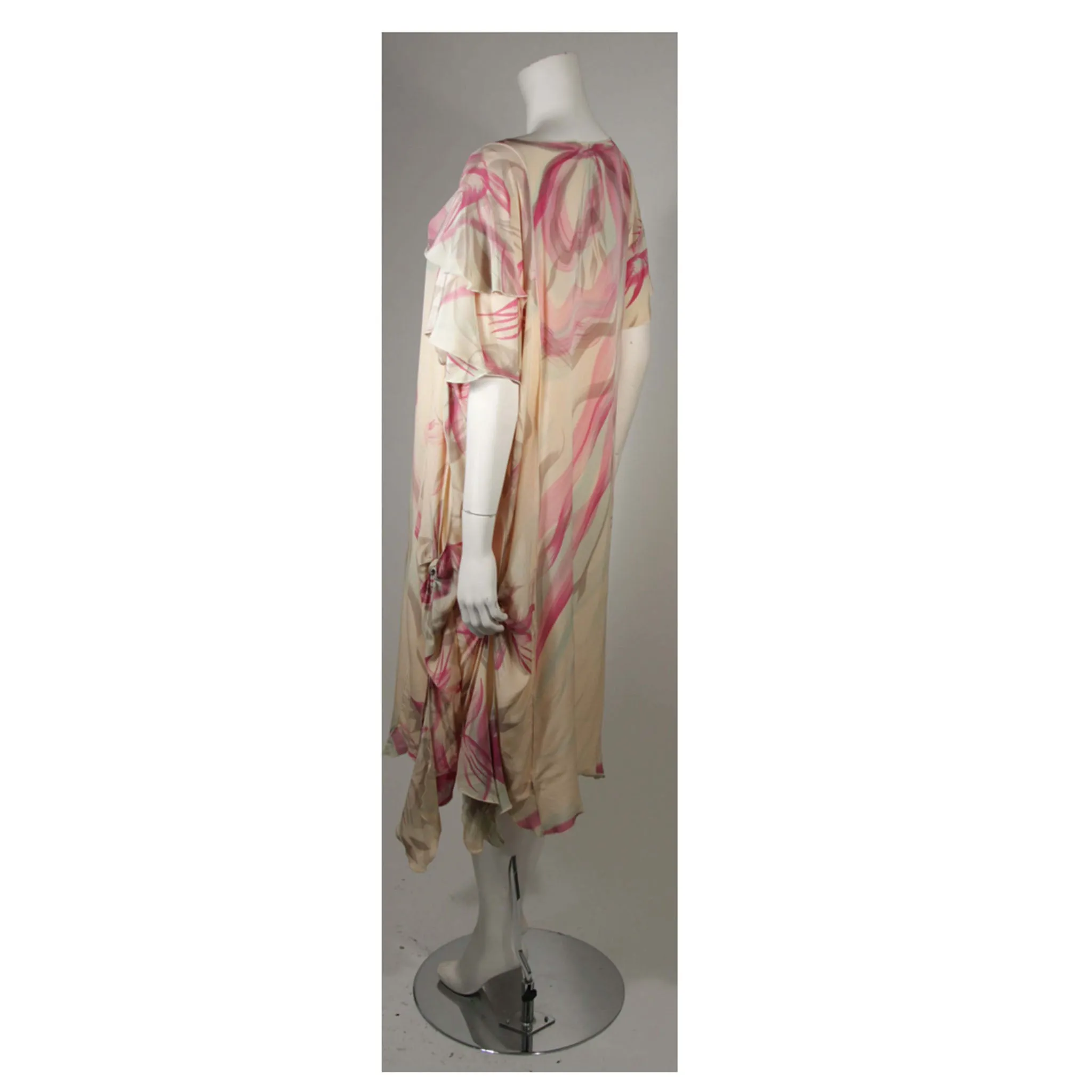 VINTAGE Custom Silk Abstract Print Creamy Peach Shift Dress