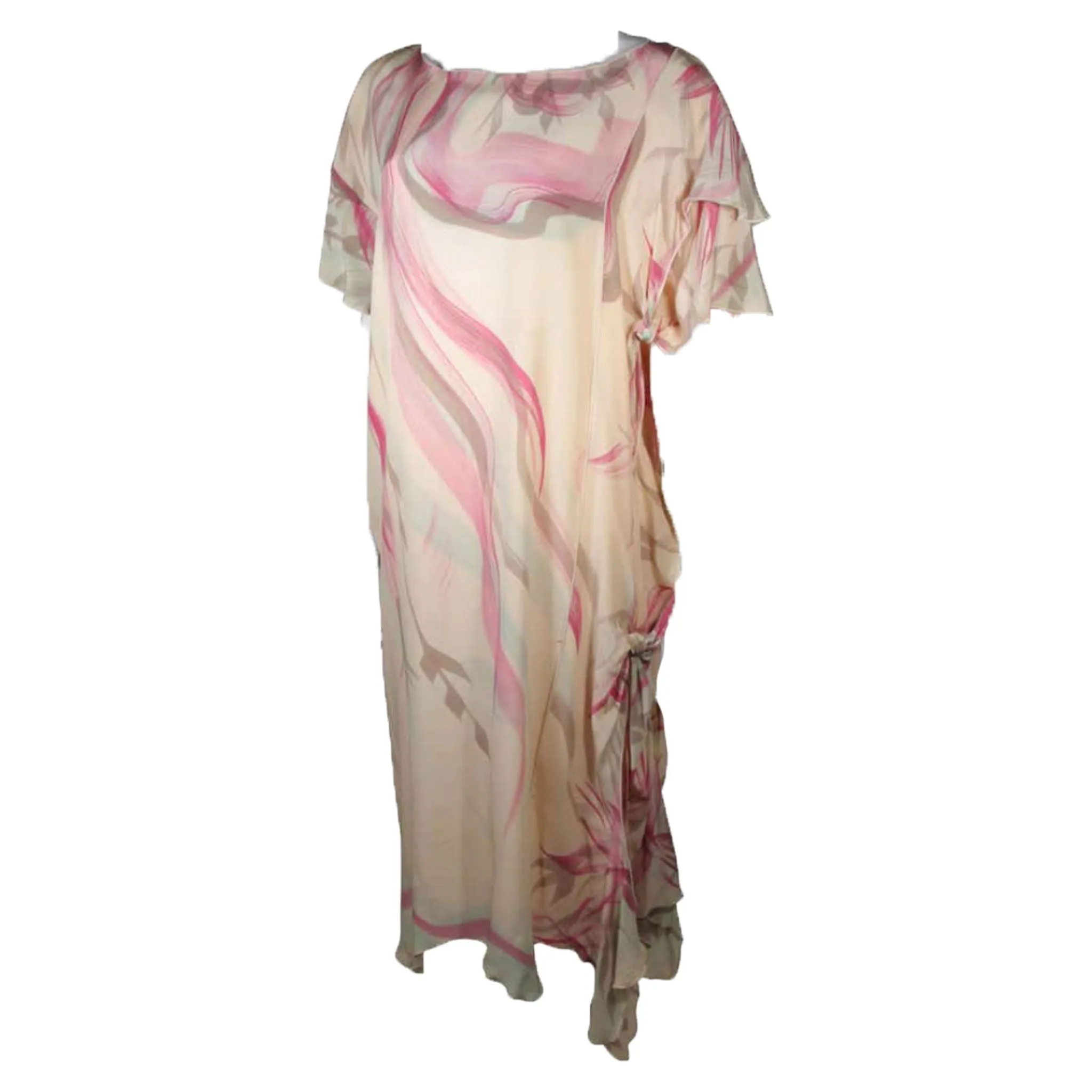 VINTAGE Custom Silk Abstract Print Creamy Peach Shift Dress