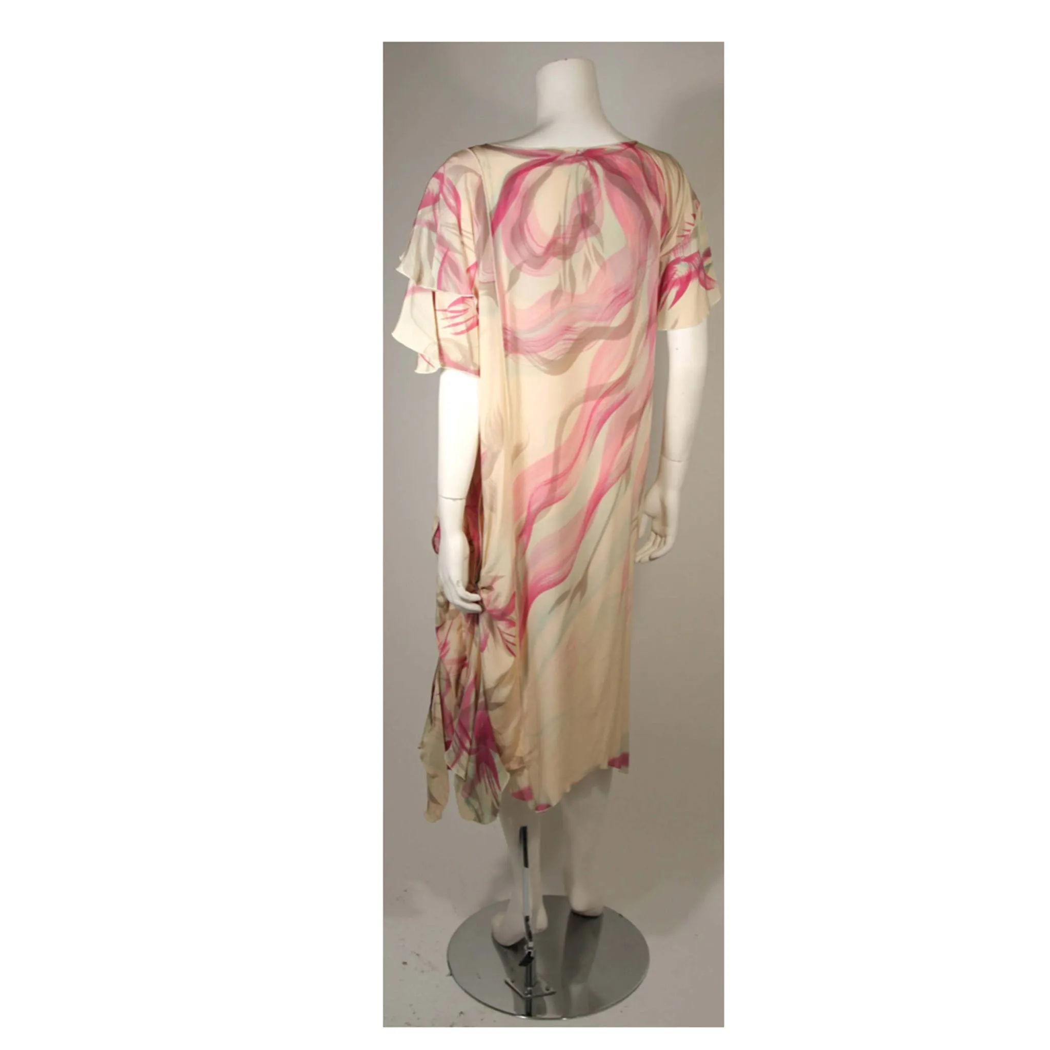 VINTAGE Custom Silk Abstract Print Creamy Peach Shift Dress