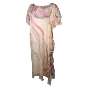 VINTAGE Custom Silk Abstract Print Creamy Peach Shift Dress