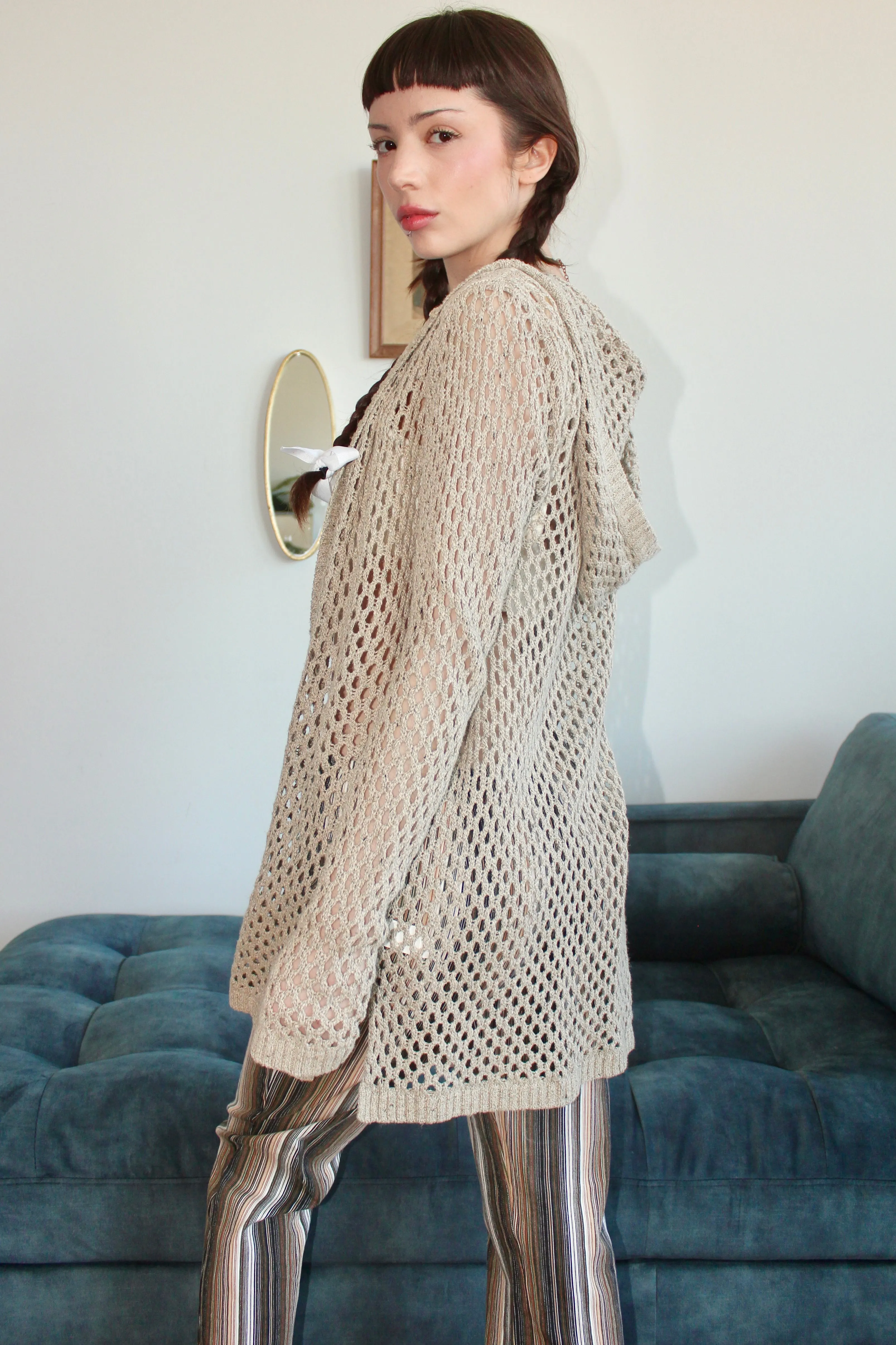 Vintage Tan Mesh Hooded Knit (M)