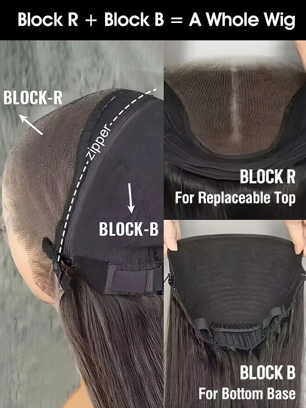Wavymy Kinky Curly Block Wig with Optional Replaceable Tops 150% Density