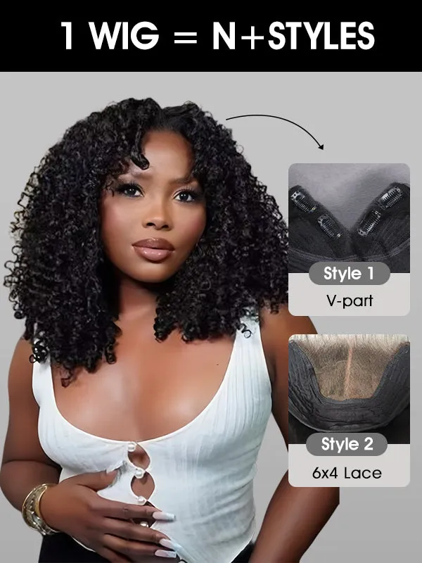 Wavymy Kinky Curly Block Wig with Optional Replaceable Tops 150% Density