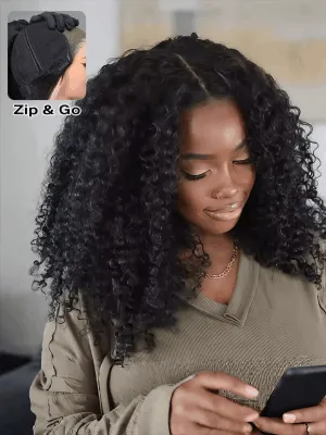 Wavymy Kinky Curly Block Wig with Optional Replaceable Tops 150% Density