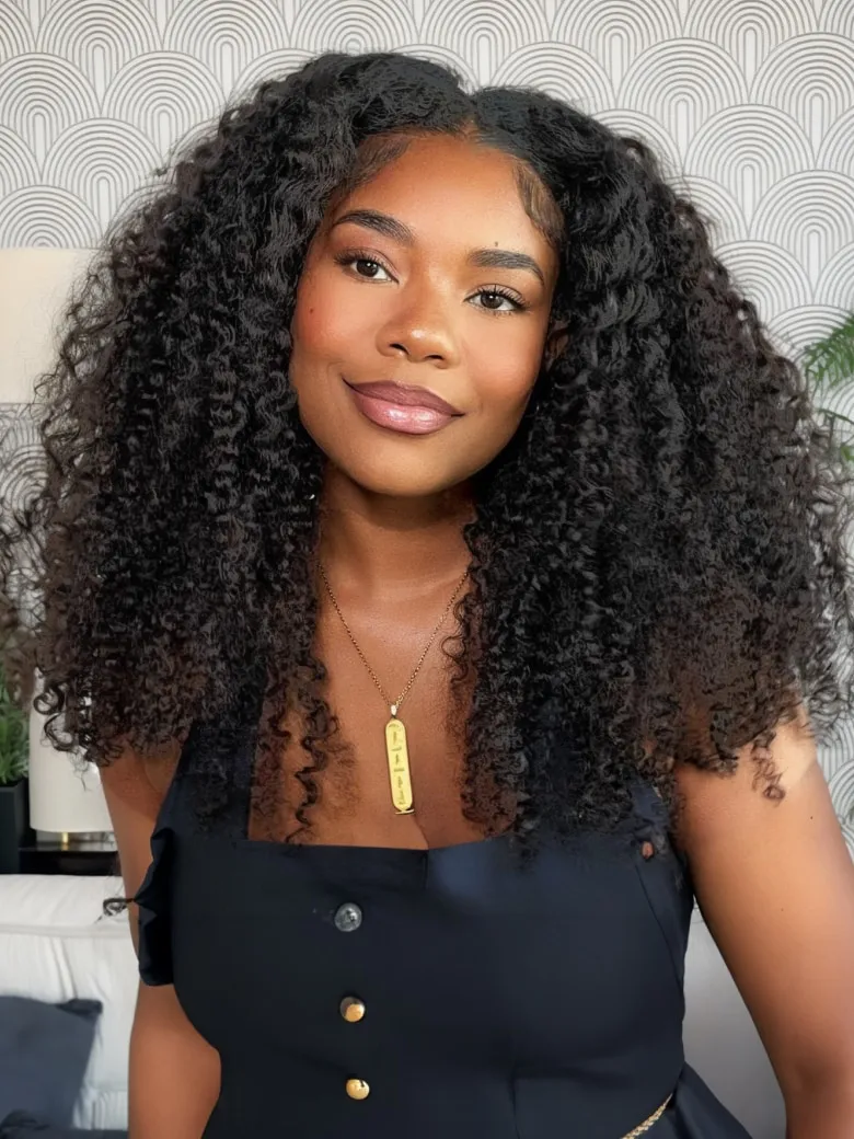 Wavymy Kinky Curly Block Wig with Optional Replaceable Tops 150% Density