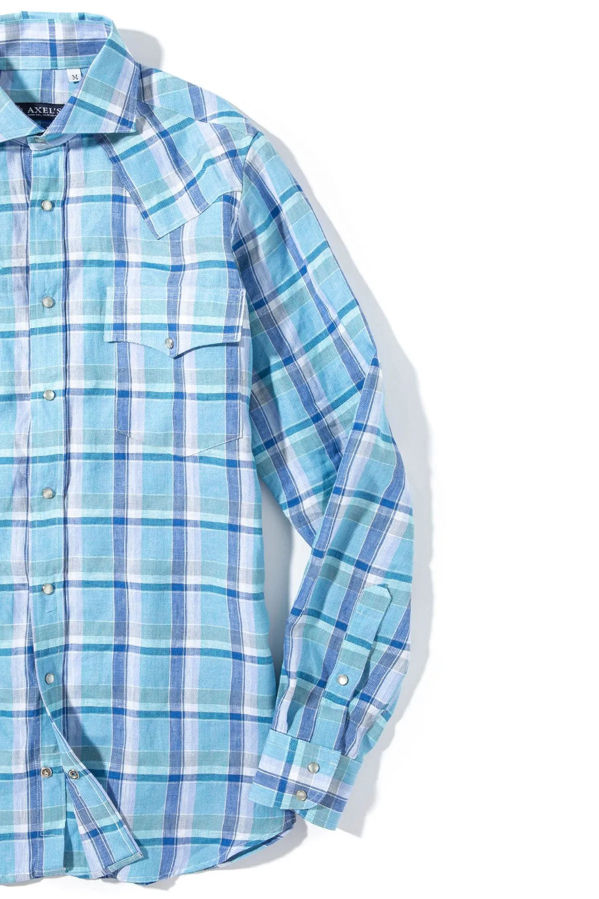 Western Linen In Turquoise With Blue Window Pane