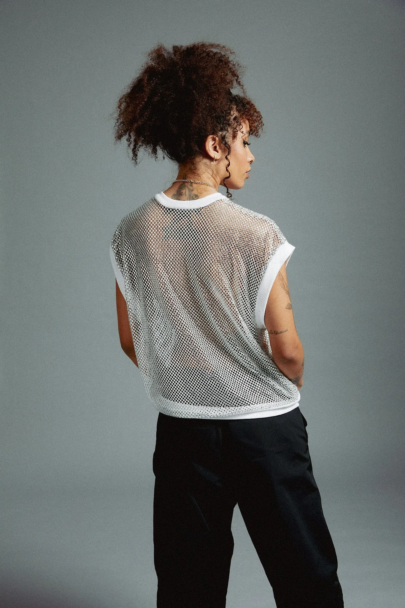 White Crystal V Neck Vest