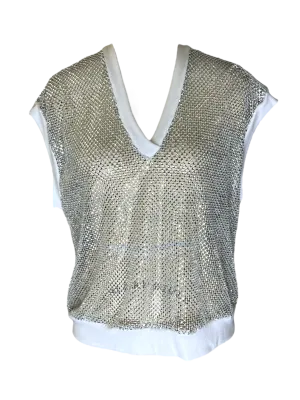 White Crystal V Neck Vest