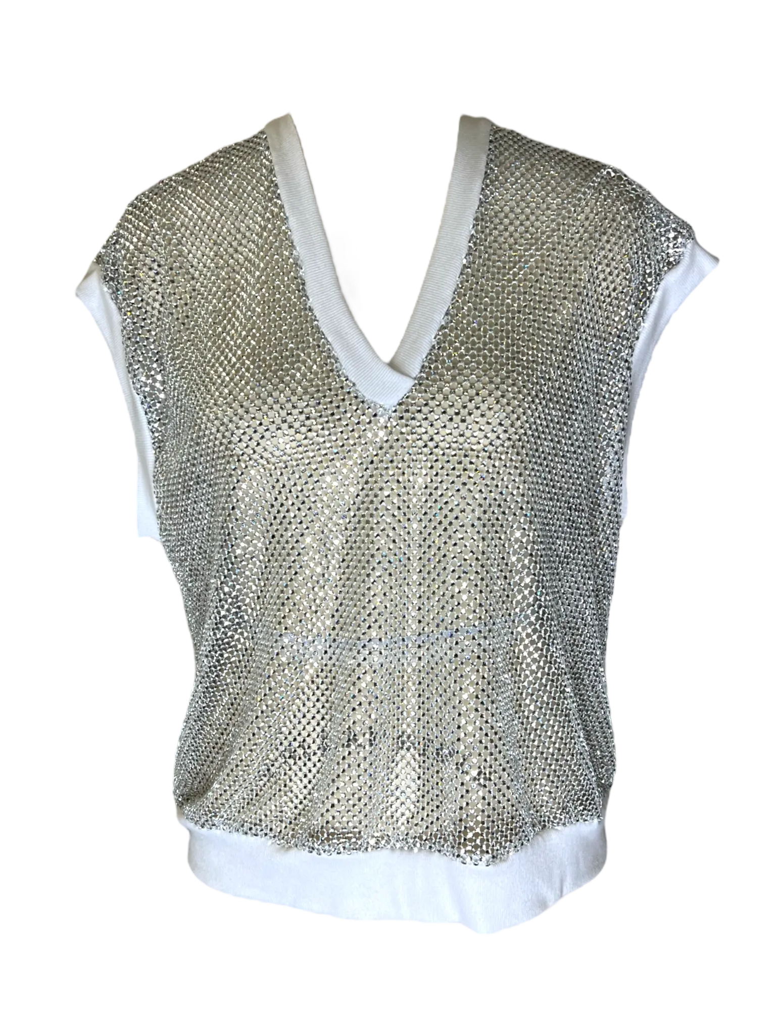 White Crystal V Neck Vest