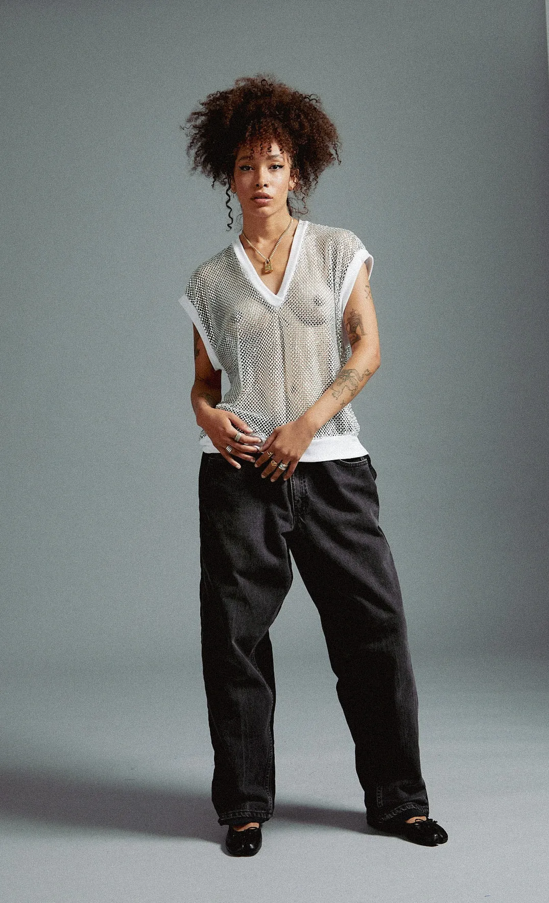 White Crystal V Neck Vest
