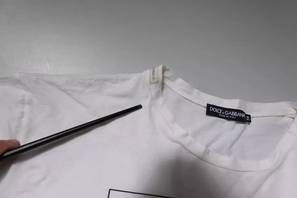White Logo Print Cotton Crew Neck T-shirt