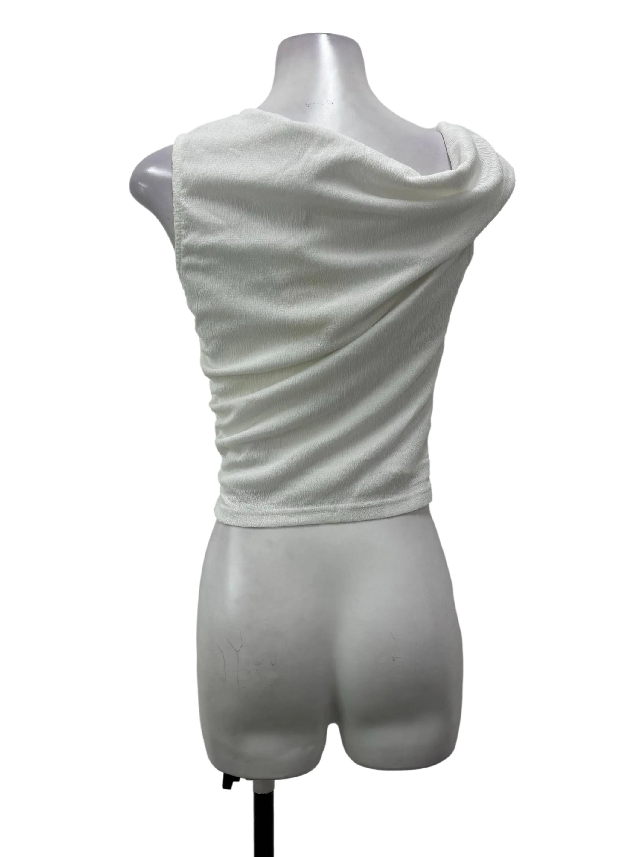 White Textured Slanted Blouse