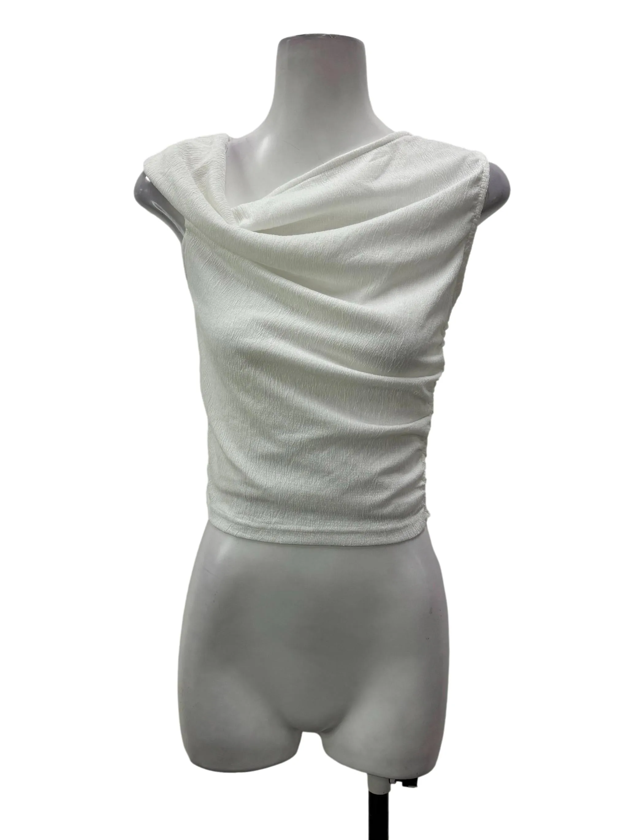 White Textured Slanted Blouse