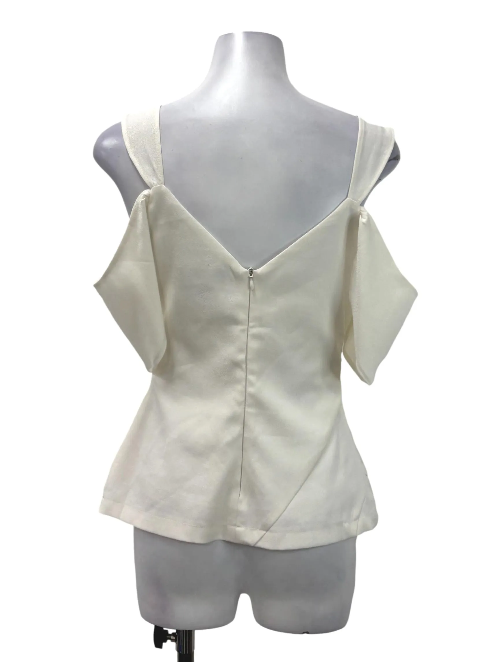 White V-Neck Cold Shoulder Top