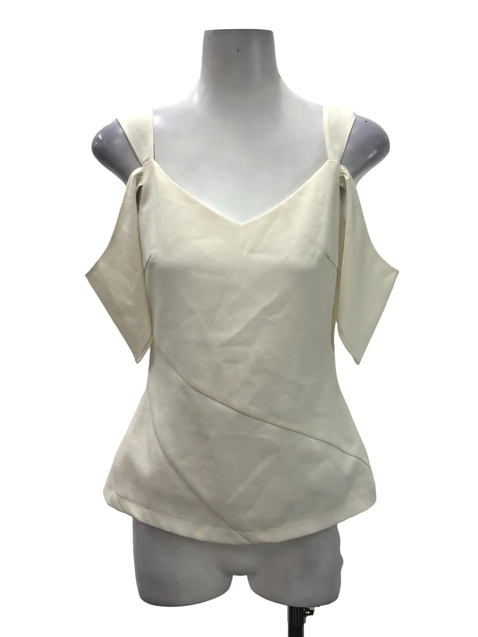 White V-Neck Cold Shoulder Top