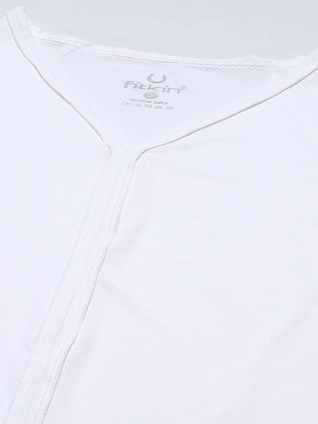 Women White Solid Mesh Design V-Neck Rapid-Dry T-shirt