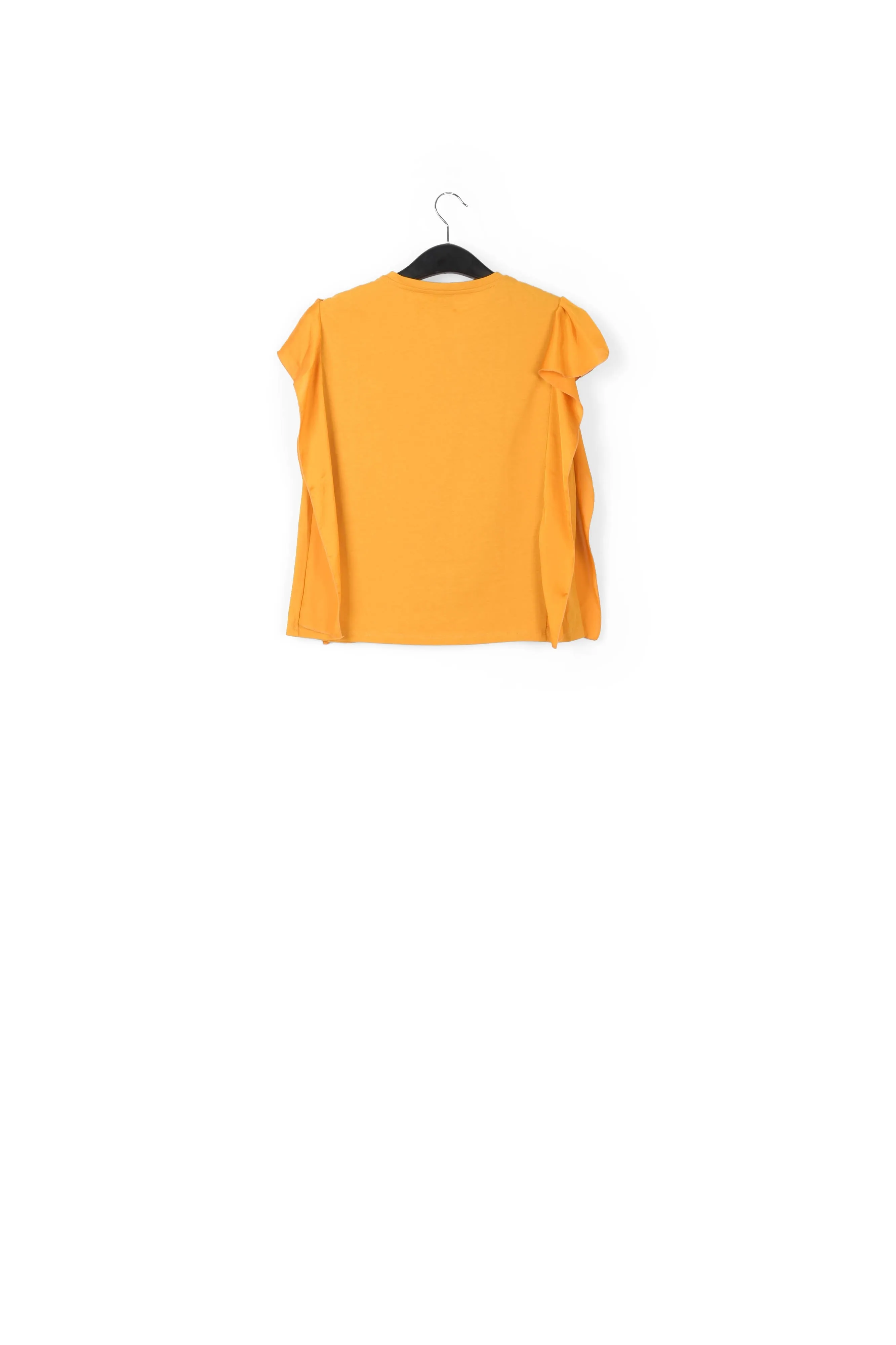 Yellow cotton-jersey t-shirt with satin sleeves