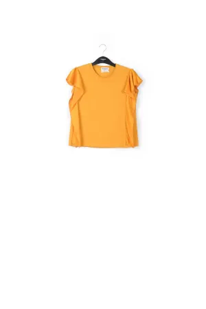 Yellow cotton-jersey t-shirt with satin sleeves