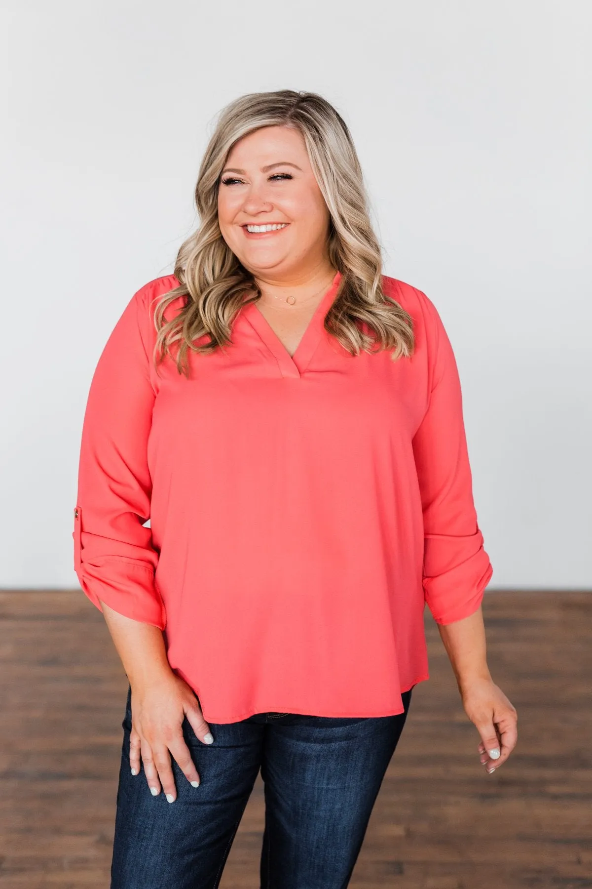 You Can Tell Me V-Neck Blouse- Coral