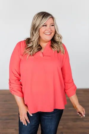 You Can Tell Me V-Neck Blouse- Coral