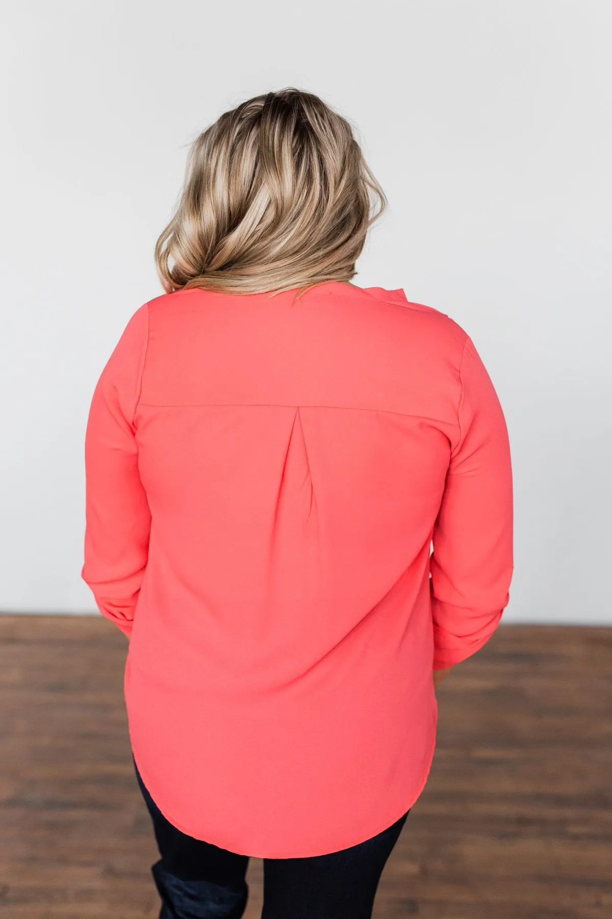 You Can Tell Me V-Neck Blouse- Coral