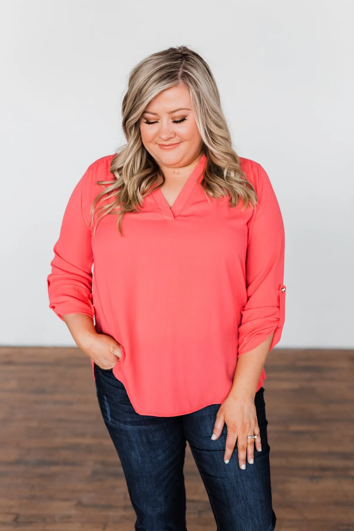 You Can Tell Me V-Neck Blouse- Coral